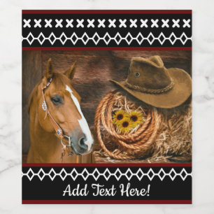 Horse Cowboy Pet Lasso Western Patroon Wijn Etiket