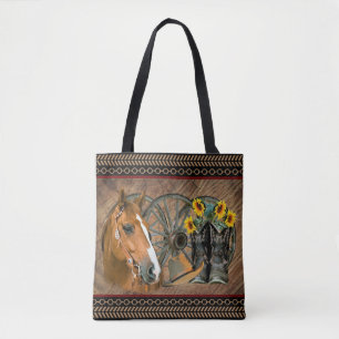 Horse Cowboy Pet Lasso Westerne zonnebloemen Tote Bag