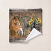 Horse Cowboy Pet Westerne Wagon Wheels Sunflower Bad Handdoek (Wasdoekje)
