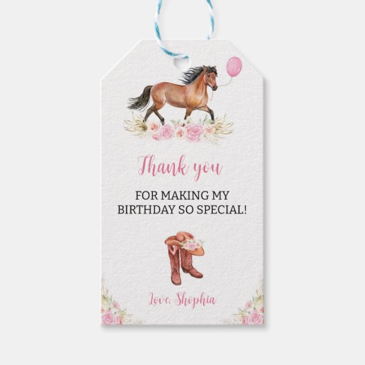 Horse Cowgirl Birthday Party Dank je Label Cadeaulabel (Voorkant)