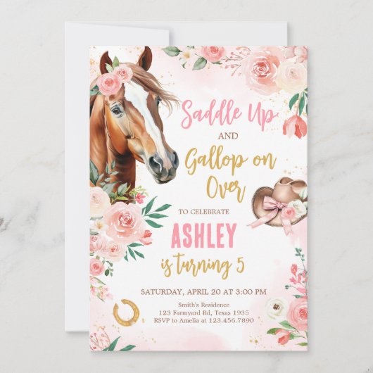 Horse Cowgirl Verjaardagsfeestje Kaart (Voorkant)
