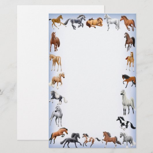 Horse Crazy Stationery Blue Briefpapier (Voorkant / Achterkant)