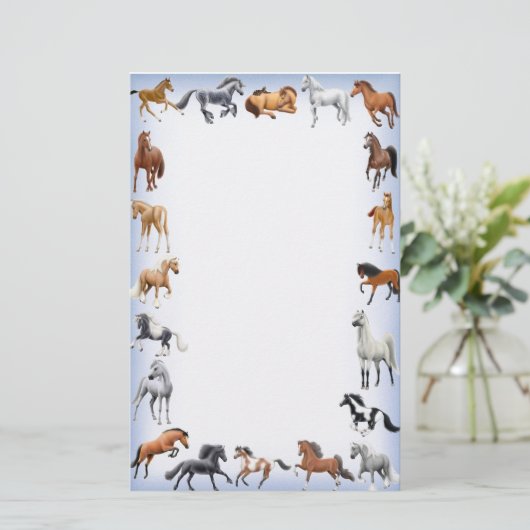 Horse Crazy Stationery Blue Briefpapier (Staand voorkant)