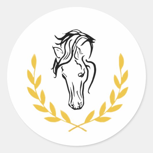 Horse Crest Wedding Seal-Equestrian Laurel Design Ronde Sticker (Voorkant)