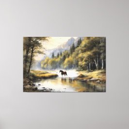 Horse Crossing the River Canvas Afdruk
