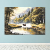 Horse Crossing the River Canvas Afdruk (Insitu (Houten vloer))