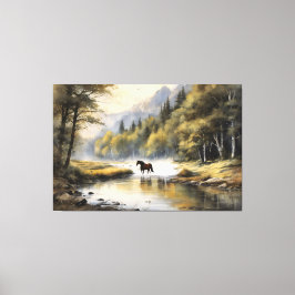 Horse Crossing the River Canvas Afdruk