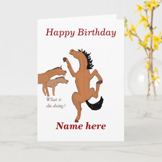 Horse Dancing verjaardagskaart, naam voorzijde toe Kaart (Gele Bloem)