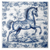 Horse Design op Rustieke Blauwe Tegels Tegeltje (Voorkant)