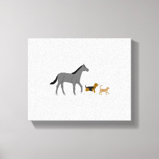 horse dog and cat canvas afdruk