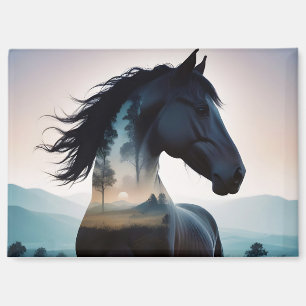 Horse Double Exposure Animal Natuur Wilderness Art Magneet