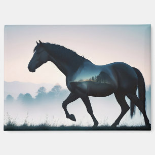 Horse Double Exposure Animal Natuur Wilderness Art Magneet
