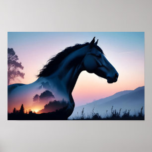 Horse Double Exposure Animal Natuur Wilderness Art Poster