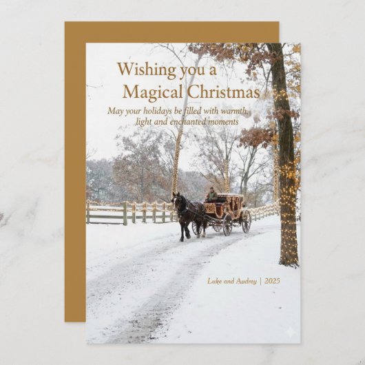 Horse Drawn Carriage w/lights In The Snow Design Feestdagenkaart (Voorkant / Achterkant)