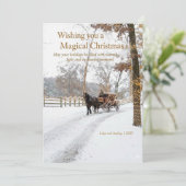 Horse Drawn Carriage w/lights In The Snow Design Feestdagenkaart (Staand voorkant)
