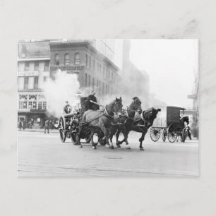 Horse Drawn Fire Engine, begin jaren 1900 Briefkaart