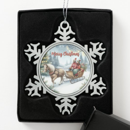 Horse Drawn Sleigh Ride Holiday Scene  Tin Sneeuwvlok Ornament (Kistje)