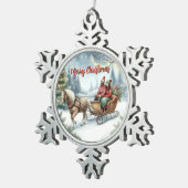 Horse Drawn Sleigh Ride Holiday Scene  Tin Sneeuwvlok Ornament (Rechts)
