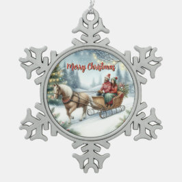Horse Drawn Sleigh Ride Holiday Scene  Tin Sneeuwvlok Ornament
