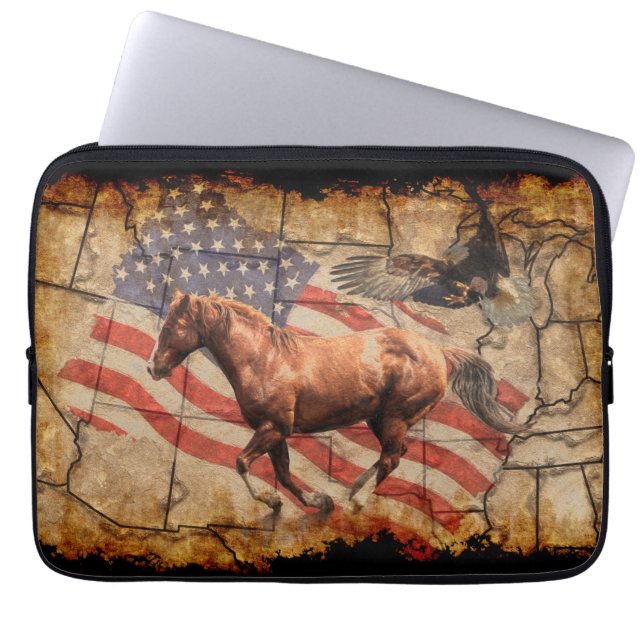 Horse, Eagle and US Flag Laptop Sleeve (Voorkant)