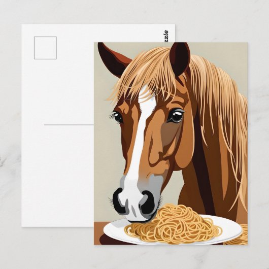 horse eating spaghetti briefkaart (Voorkant / Achterkant)