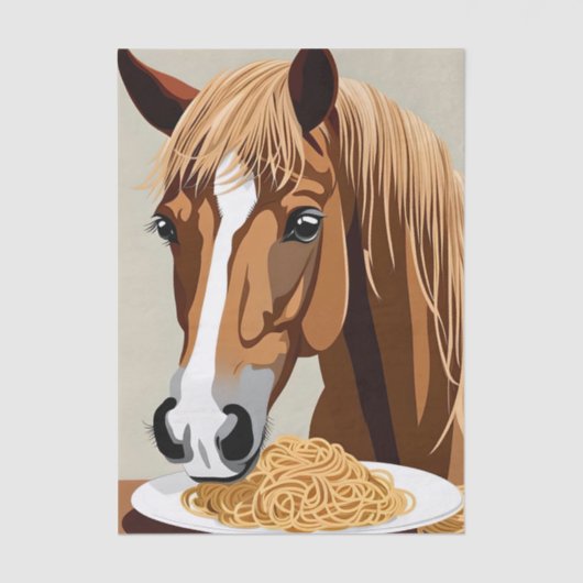 horse eating spaghetti decoupage tissuepapier (Voorkant)