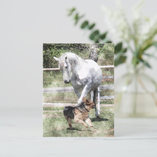 HORSE- EN DOG-WATERVERF BRIEFKAART (Staand voorkant)