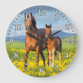 Horse en foal Wall-klok Grote Klok