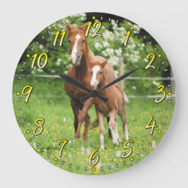 Horse en foal Wall-klok Grote Klok