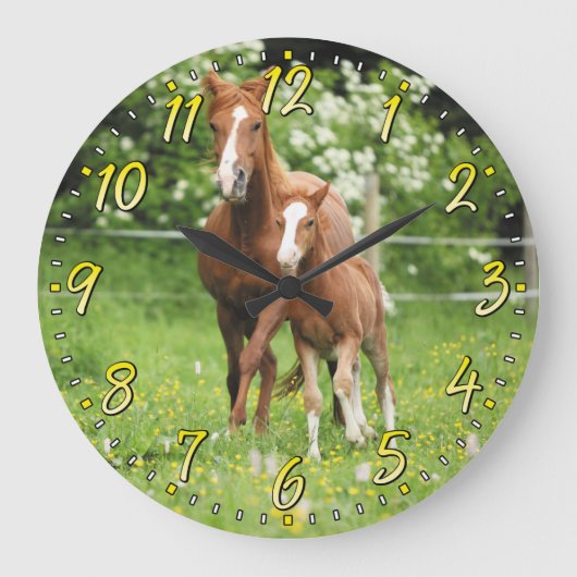 Horse en foal Wall-klok Grote Klok (Voorkant)