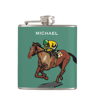 Horse en Jockey Horse Racing Green Persoonlijk Heupfles
