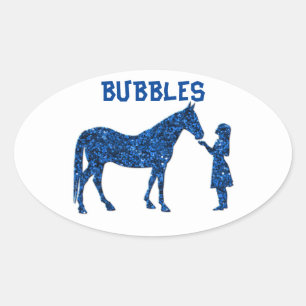 HORSE- EN MEISJES-STICKERS VERPERSONEN. OVALE STICKER