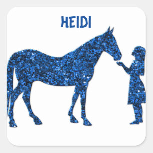 HORSE- EN MEISJES-STICKERS VERPERSONEN. VIERKANTE STICKER