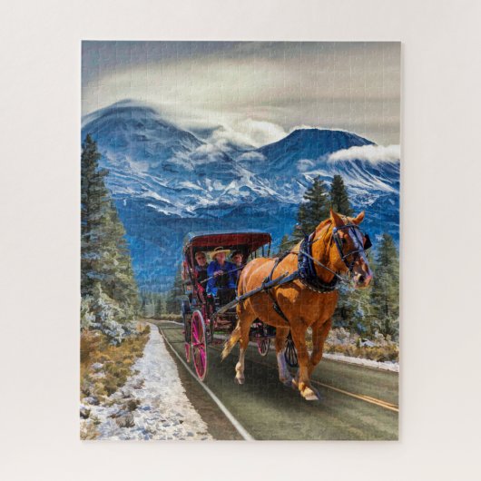HORSE EN VERVOER MET MOUNT SHASTA JIGSAW PUZZLE LEGPUZZEL (Verticaal)