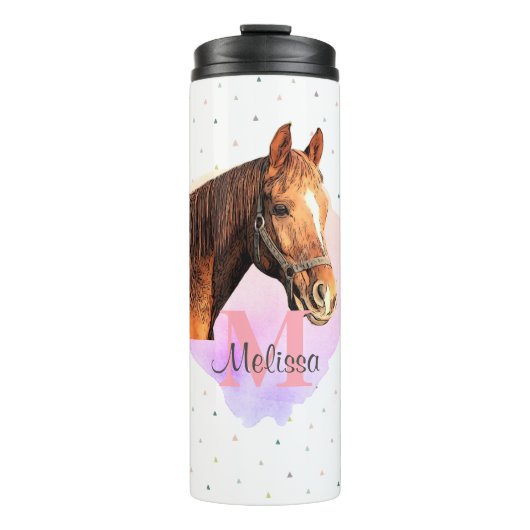 Horse Equestrian Animal Monogram Patroon Thermosbeker (Voorkant)