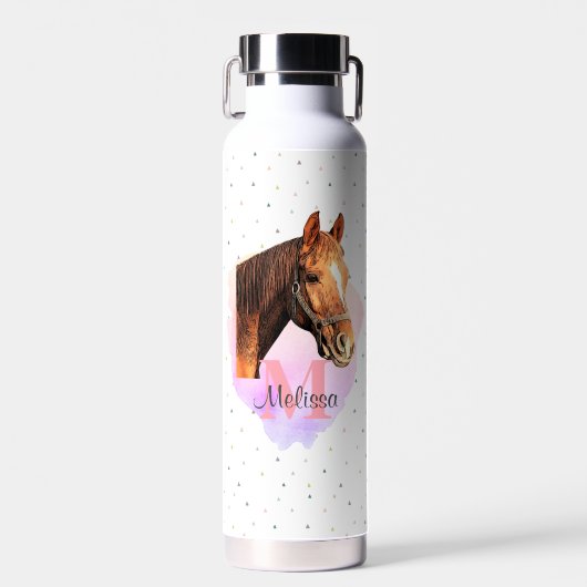 Horse Equestrian Animal Monogram Pattern Water Bot Waterfles (Voorkant)