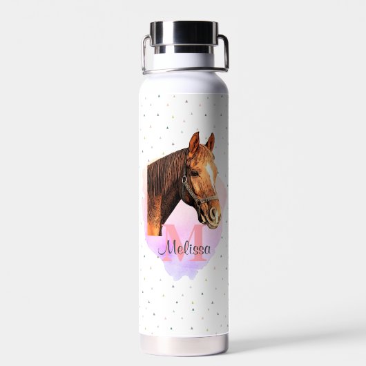 Horse Equestrian Animal Monogram Pattern Water Bot Waterfles (Achterkant)