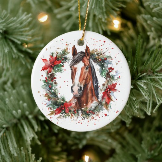 Horse Equestrian Christmas Wreath Festival Keramisch Ornament (Boom)