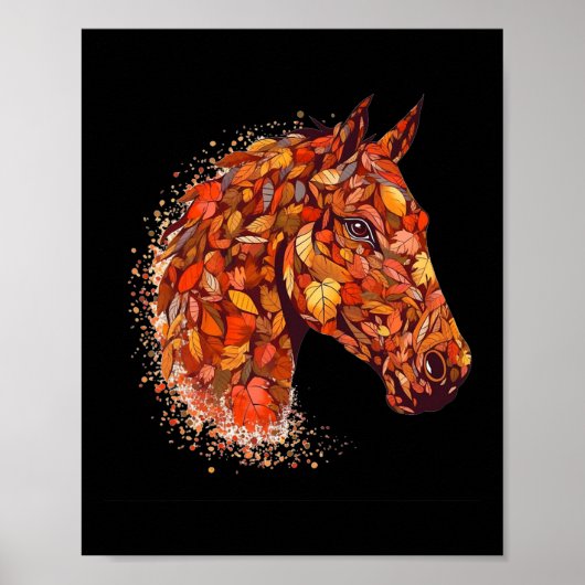 Horse Face Fall Leaves Thanksgiving Day Horseback Poster (Voorkant)