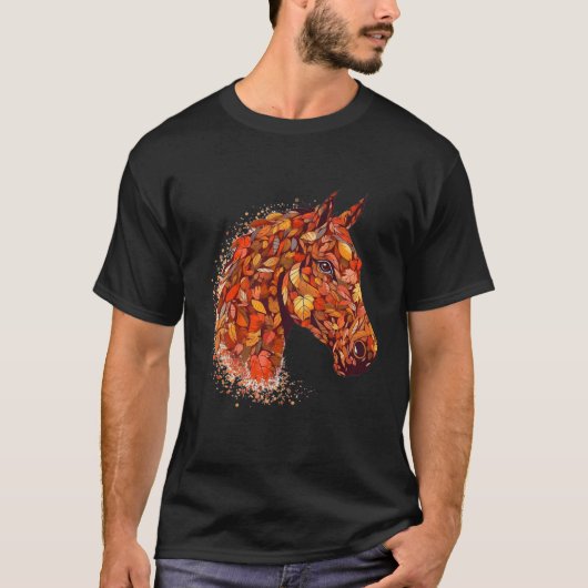 Horse Face Fall Leaves Thanksgiving Day Horseback T-shirt (Voorkant)
