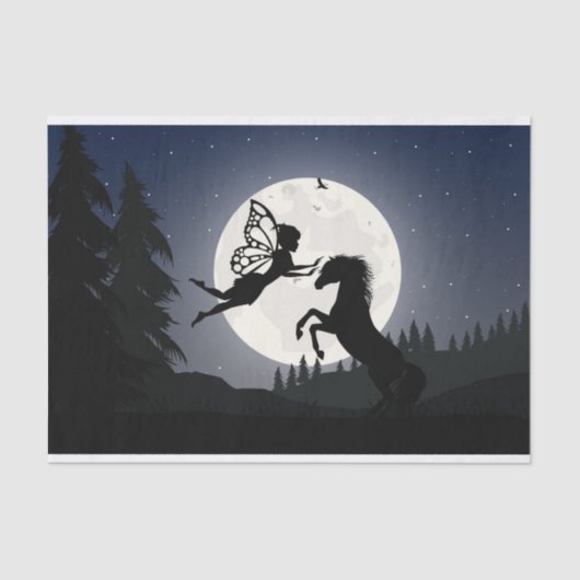 Horse Fairy Silhouette Moon Forest Hill Ontkoppeli Tissuepapier (Voorkant)