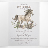 Horse Floral Ranch bruiloft drievoudige uitnodigin Drieluik Uitnodiging (Binnenkant midden)