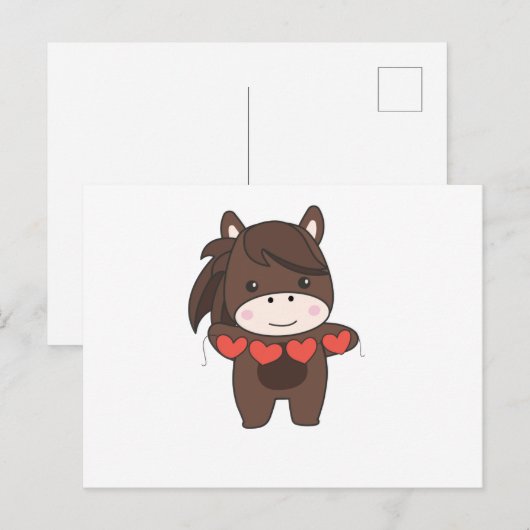 Horse For Valentine's Day Cute Animals With Hearts Briefkaart (Voorkant / Achterkant)