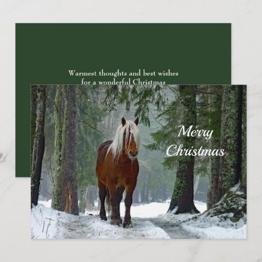 Horse Forest Snow Waterverf kerstflat Feestdagenkaart (Voorkant / Achterkant)