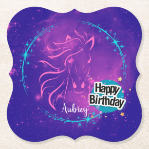 Horse Galaxy Happy Birthday - persoonlijk Kartonnen Onderzetters