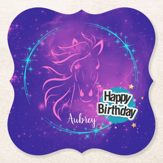 Horse Galaxy Happy Birthday - persoonlijk Kartonnen Onderzetters (Voorkant)