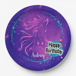 Horse Galaxy Happy Birthday - persoonlijk Papieren Bordje