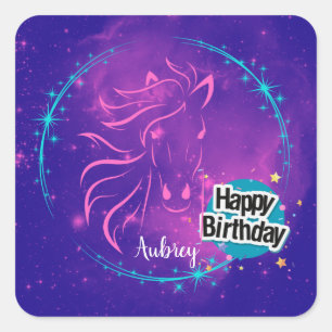Horse Galaxy Happy Birthday - persoonlijk Vierkante Sticker
