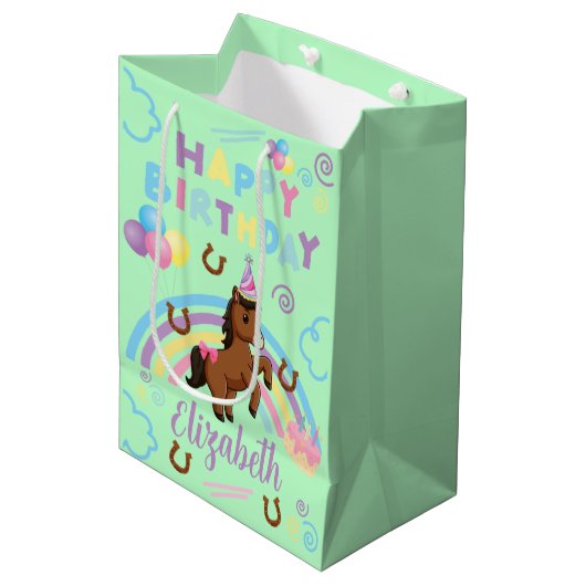 Horse Gift Bag in Green Medium Cadeauzakje (Voorkant Gekanteld)