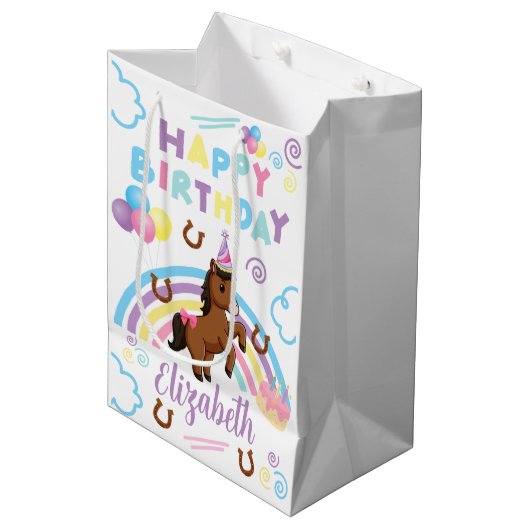 Horse Gift Bag in White Medium Cadeauzakje (Voorkant Gekanteld)